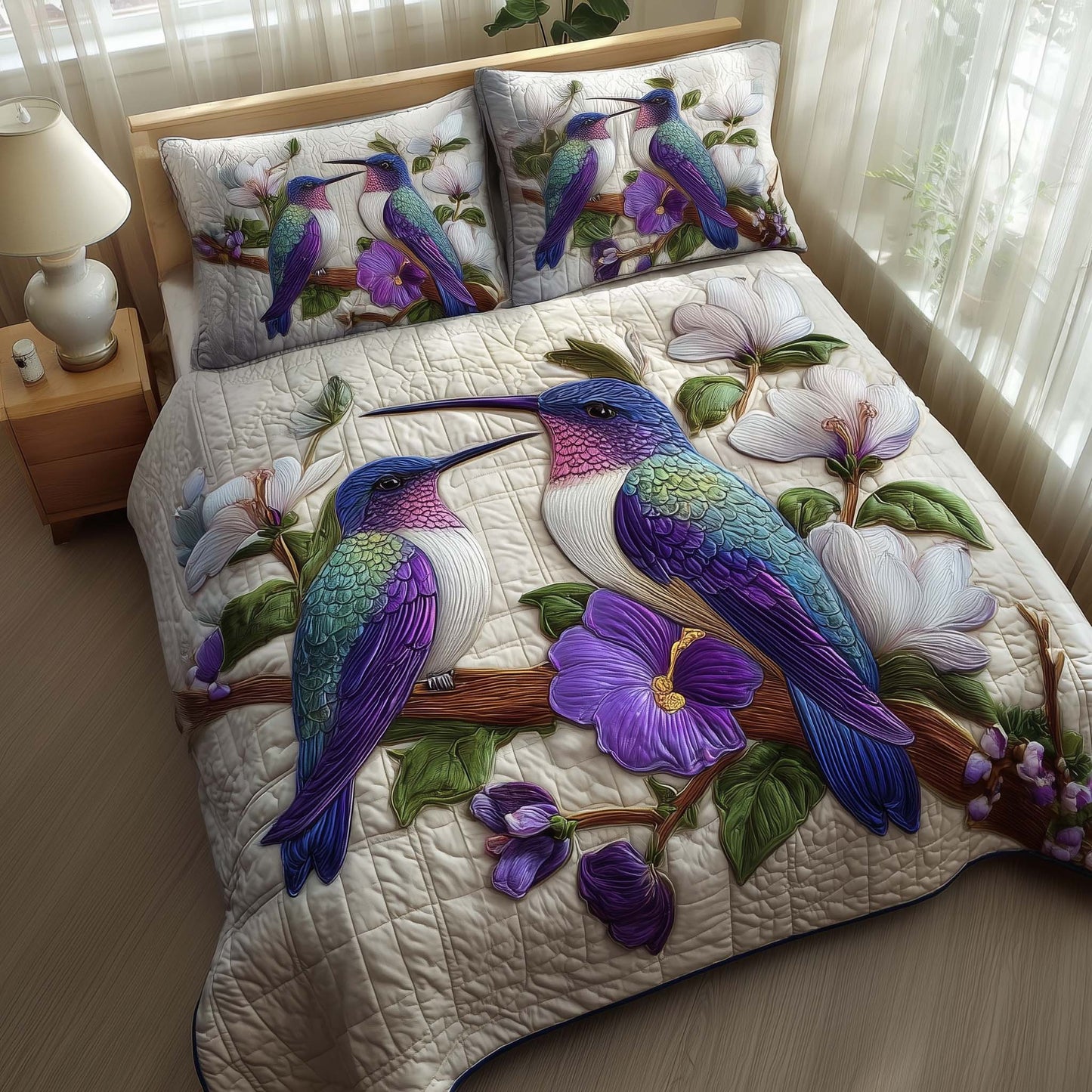 Hummingbird Embrace 3-Piece Quilted Bedding Set GFTOTP15477