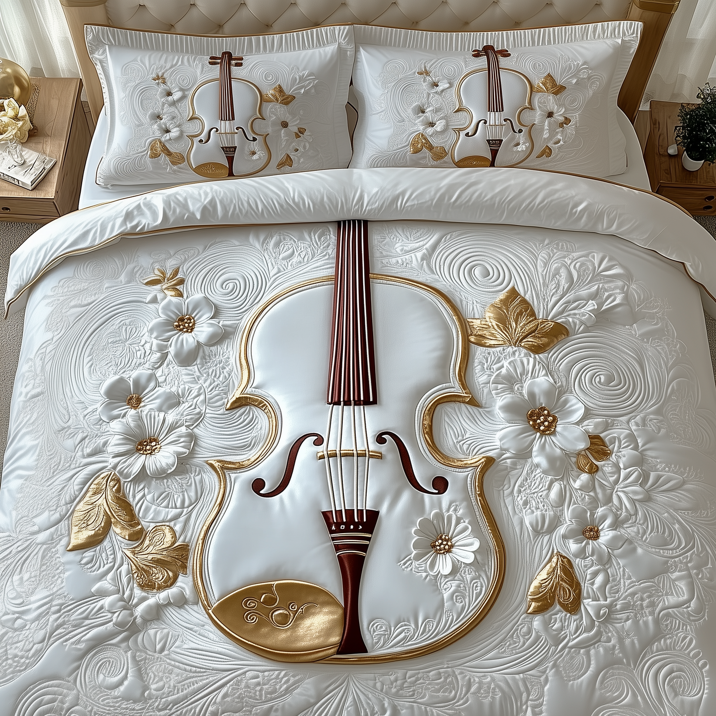 Elegant Violin 3-Piece Quilted Bedding Set GFTOTP1551
