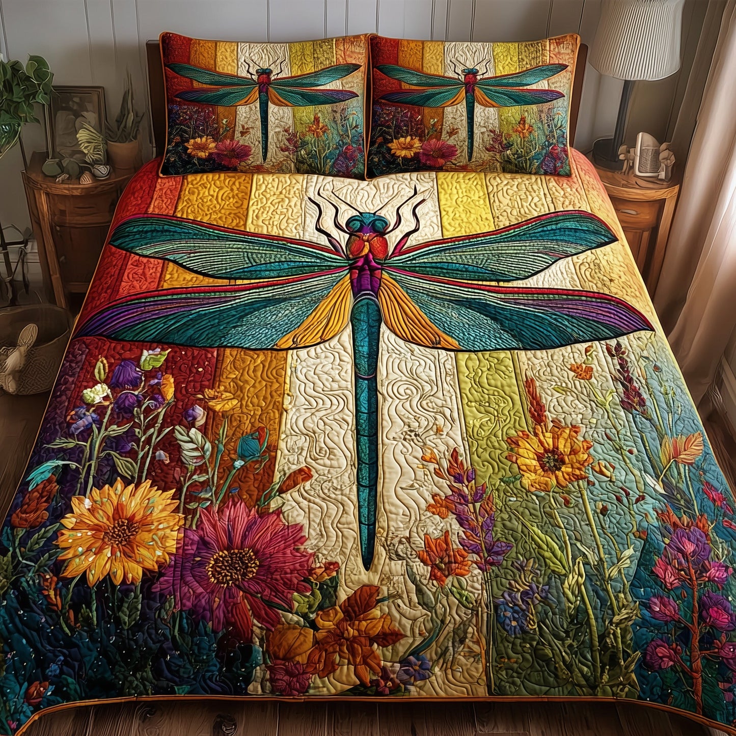 Dragonfly Serenity 3-Piece Quilted Bedding Set GFTOTP15564