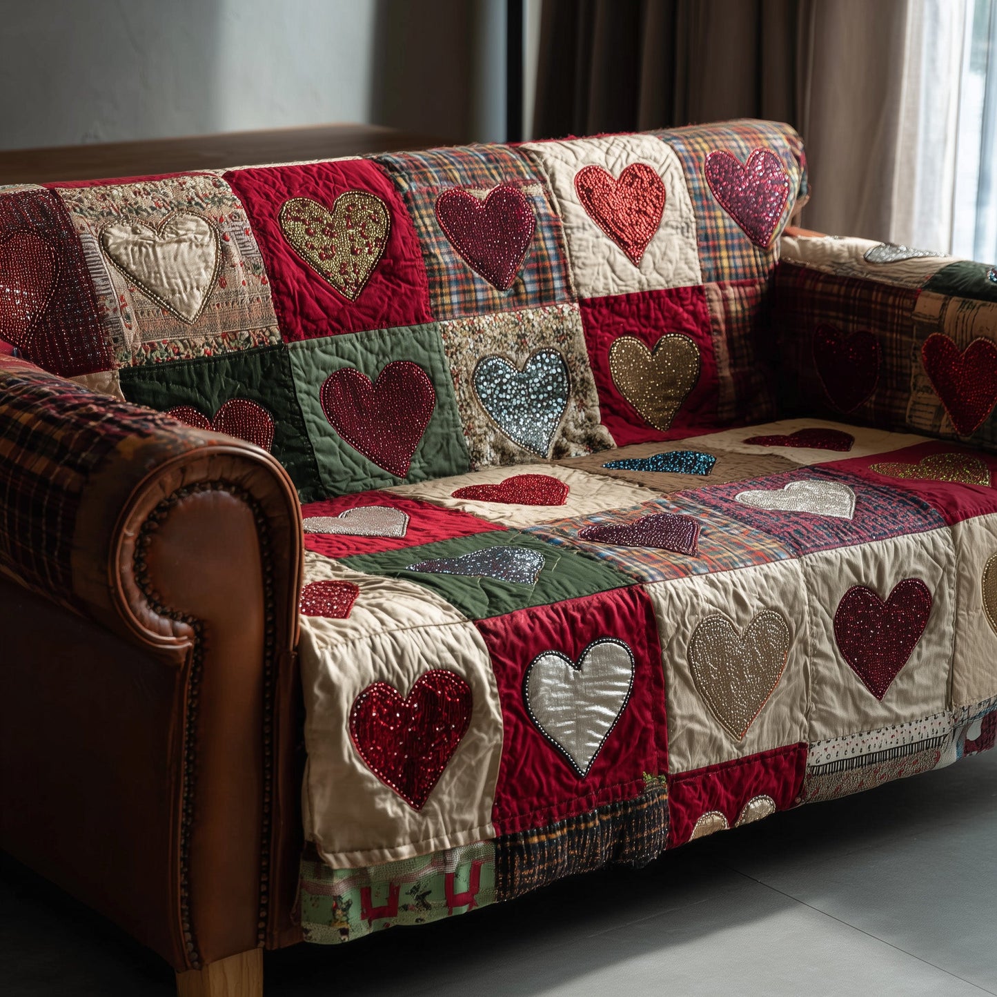Heart Whisper Quilted Sofa Cover GFTOTP15629