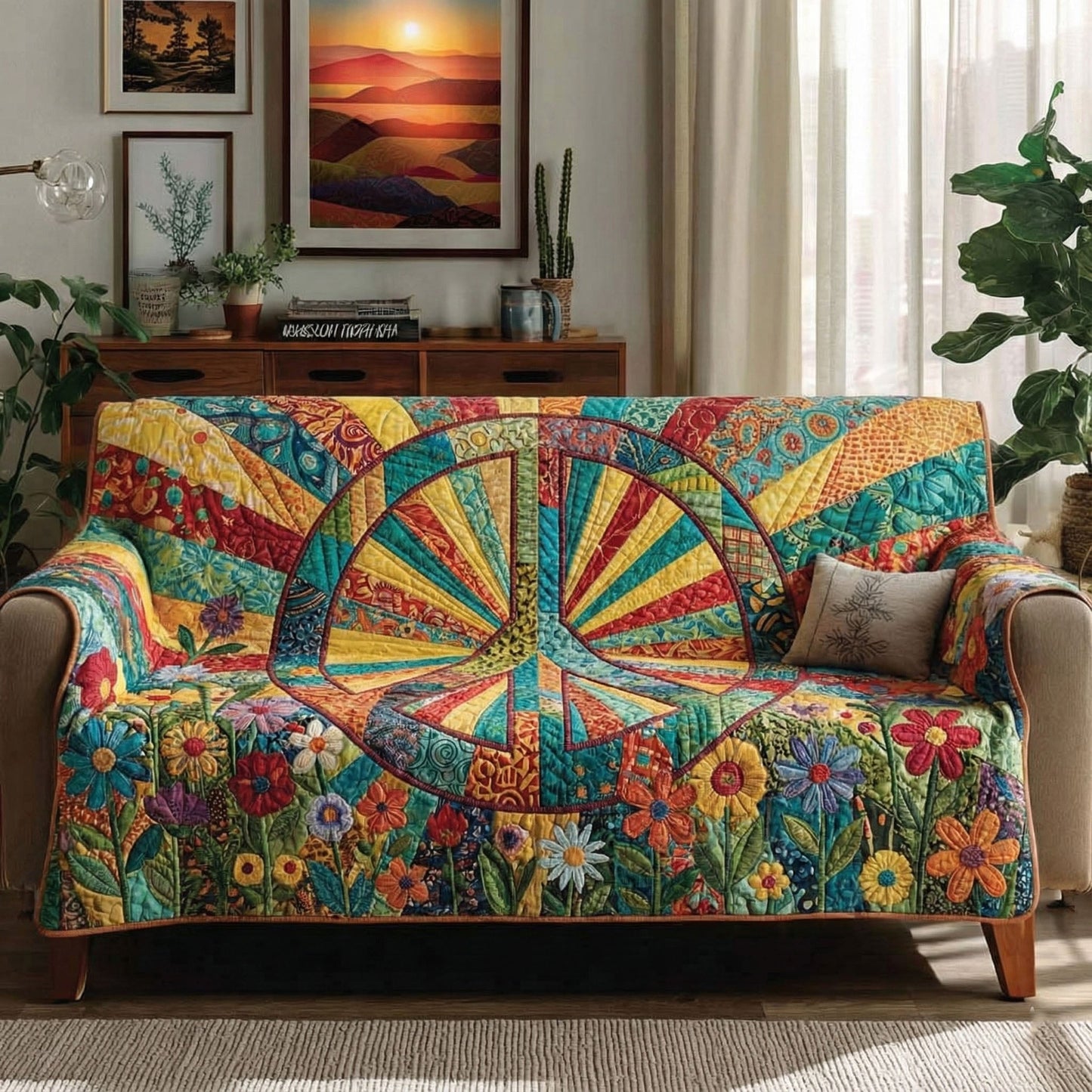 Sunny Harmony Quilted Sofa Cover GFTOTP15874