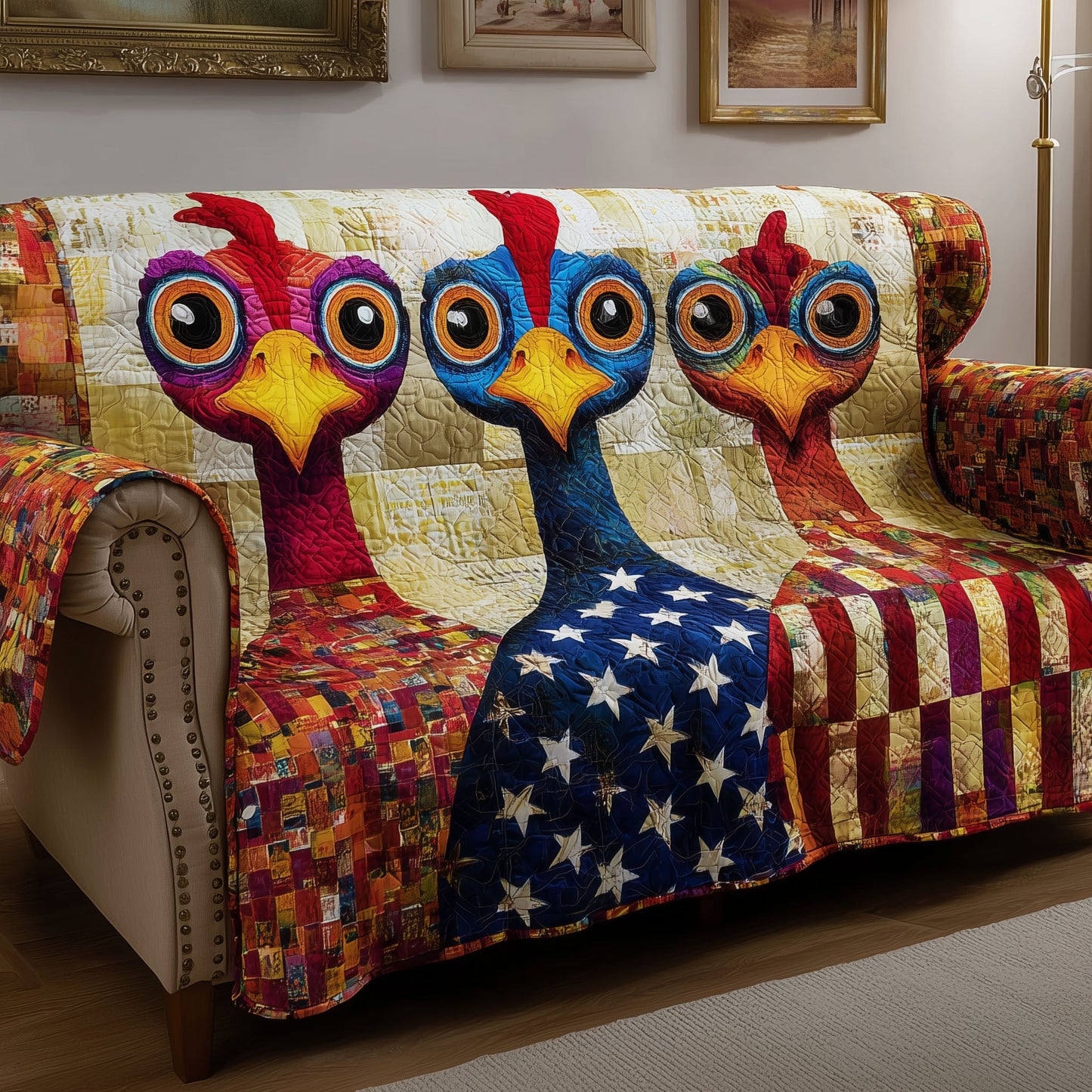 Funky Chicken Quilted Sofa Cover GFTOTP15994
