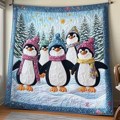 Festive Penguins in Snowy Wonderland Quilted Blanket GFTOTP1608