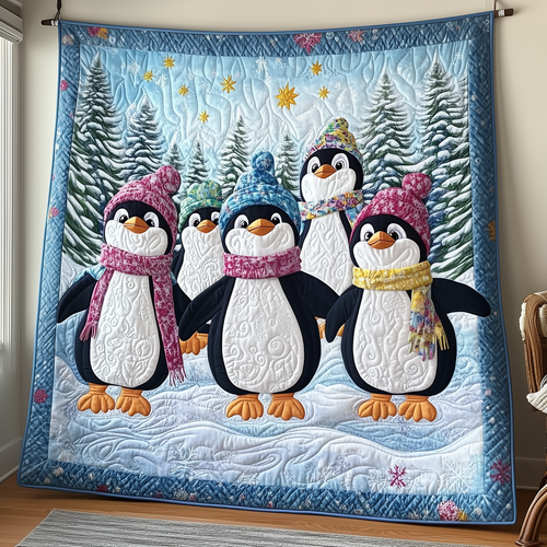 Festive Penguins in Snowy Wonderland Quilted Blanket GFTOTP1608
