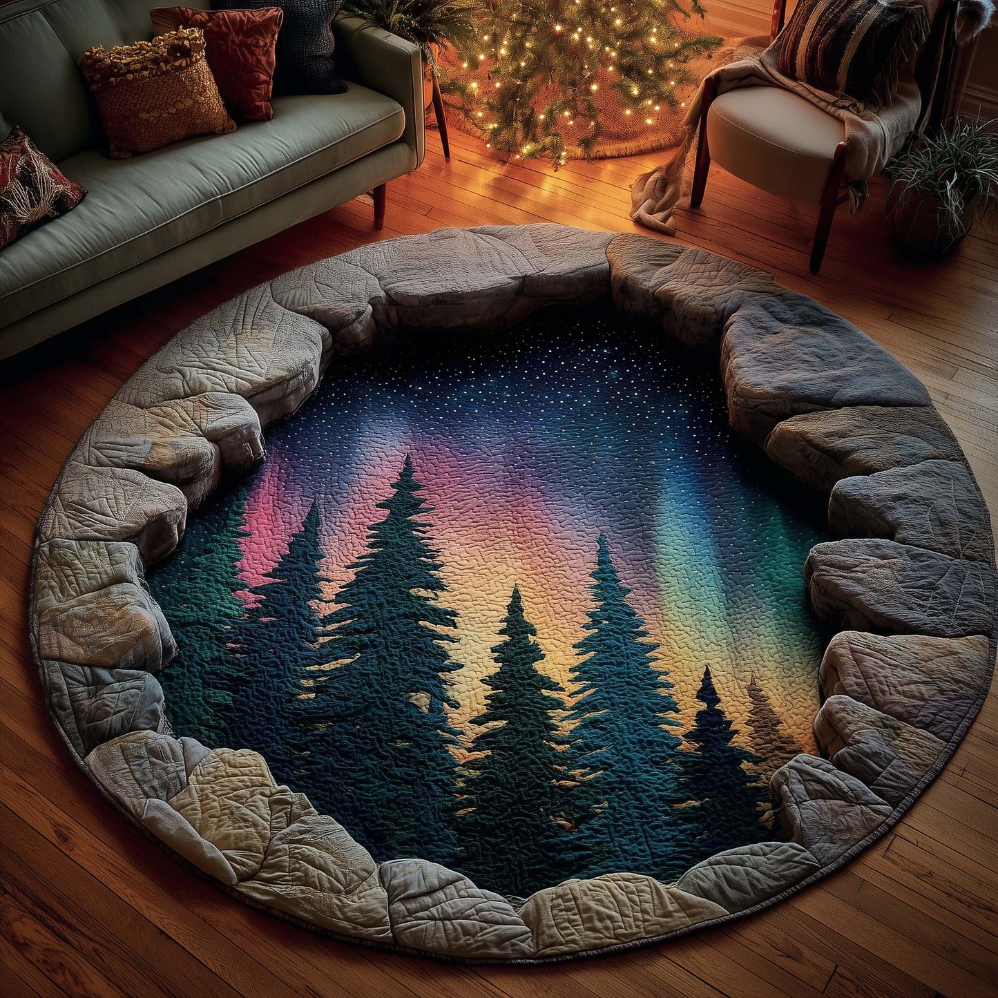 Aurora Borealis Quilted Round Mat GFTOTP16099