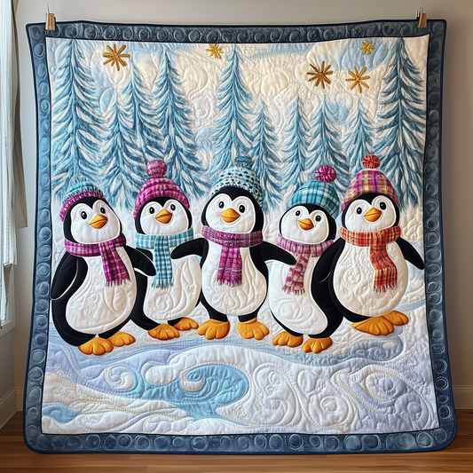 Festive Penguins in Snowy Wonderland Quilted Blanket GFTOTP1609
