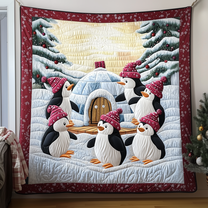Festive Penguins in Snowy Wonderland Quilted Blanket GFTOTP1610