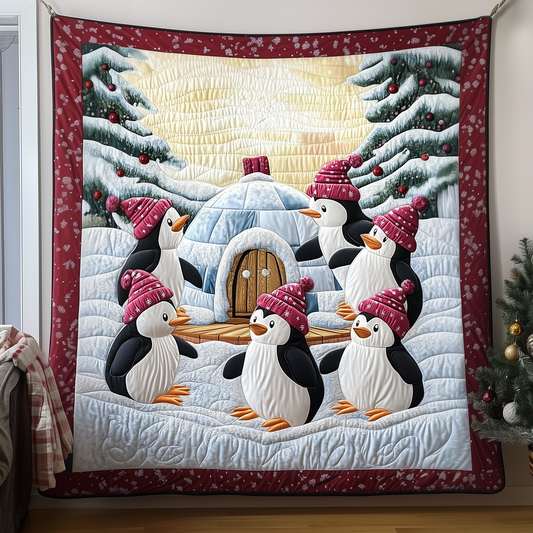 Festive Penguins in Snowy Wonderland Quilted Blanket GFTOTP1610