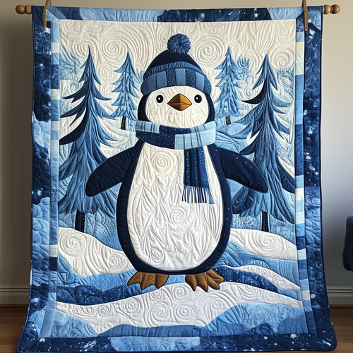 Festive Penguins in Snowy Wonderland Quilted Blanket GFTOTP1611
