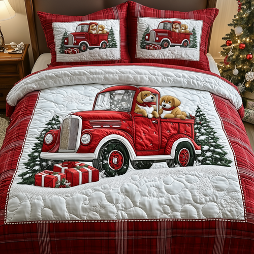 A Christmas Dog Ride 3-Piece Quilted Bedding Set GFTOTP1628