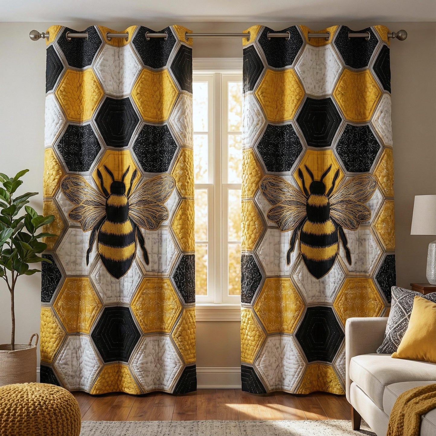 Honey Buzz Quilted Curtains GFTOTP16294
