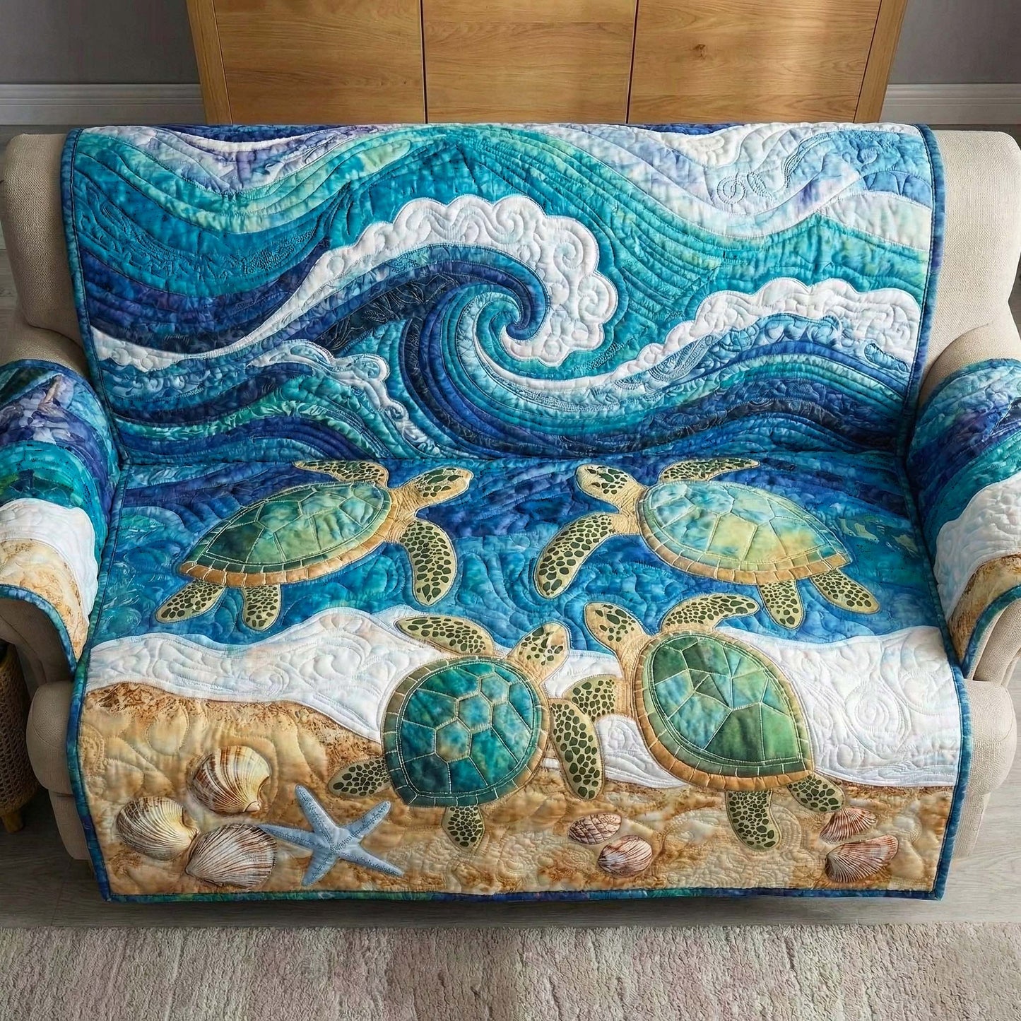 Ocean Serenity Quilted Sofa Cover GFTOTP16587