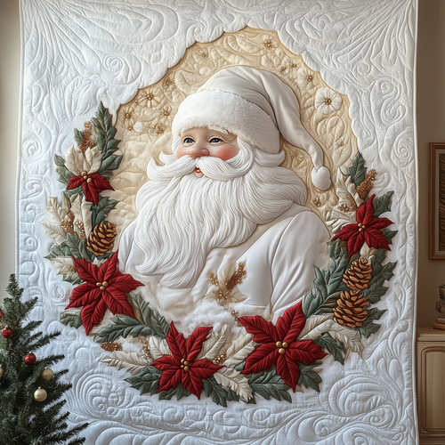 Elegant White Santa Claus Quilted Blanket GFTOTP1668