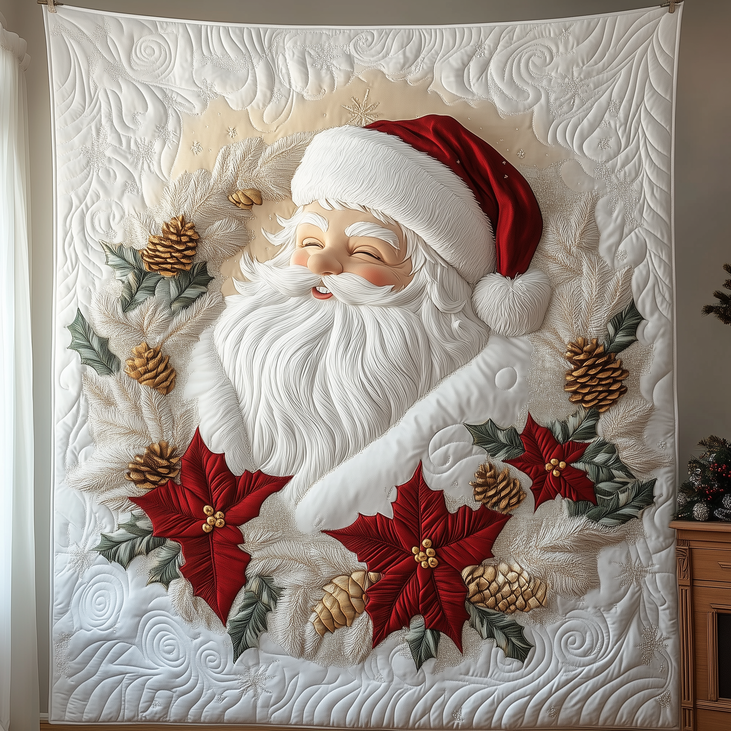 Elegant White Santa Claus Quilted Blanket GFTOTP1669