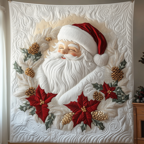 Elegant White Santa Claus Quilted Blanket GFTOTP1669