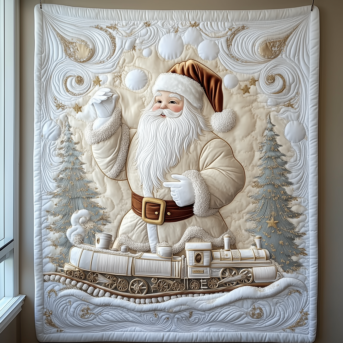 Elegant White Santa Claus Quilted Blanket GFTOTP1670