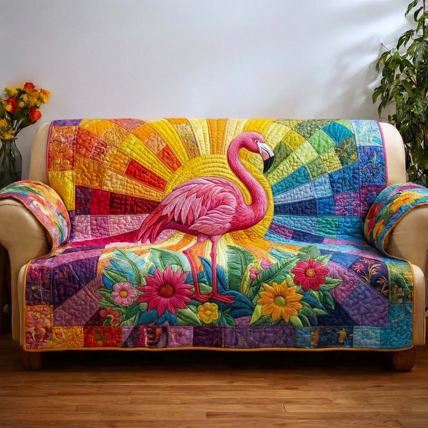 Tropical Flamingo Quilted Sofa Cover GFTOTP16741