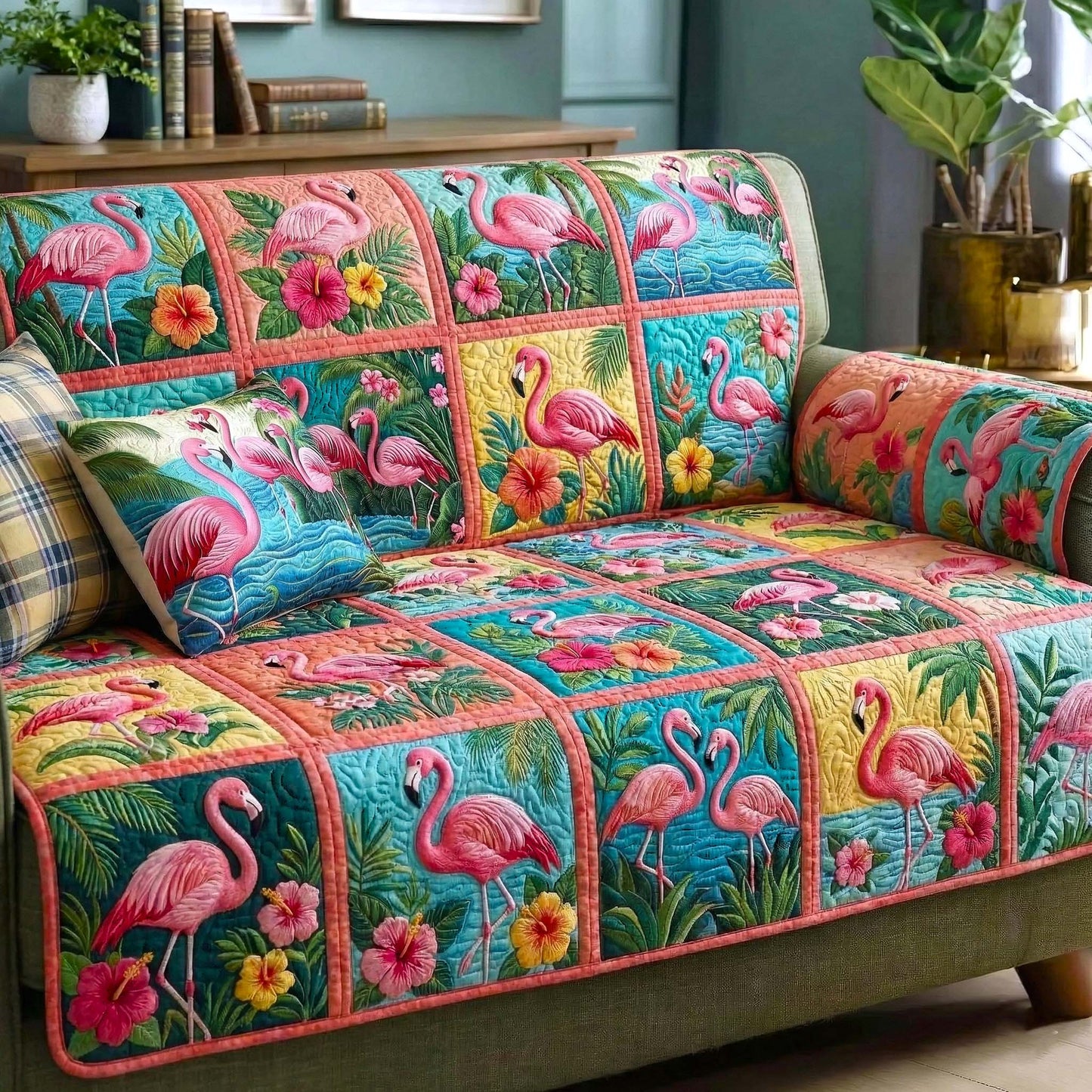 Tropical Flamingo Quilted Sofa Cover GFTOTP16743