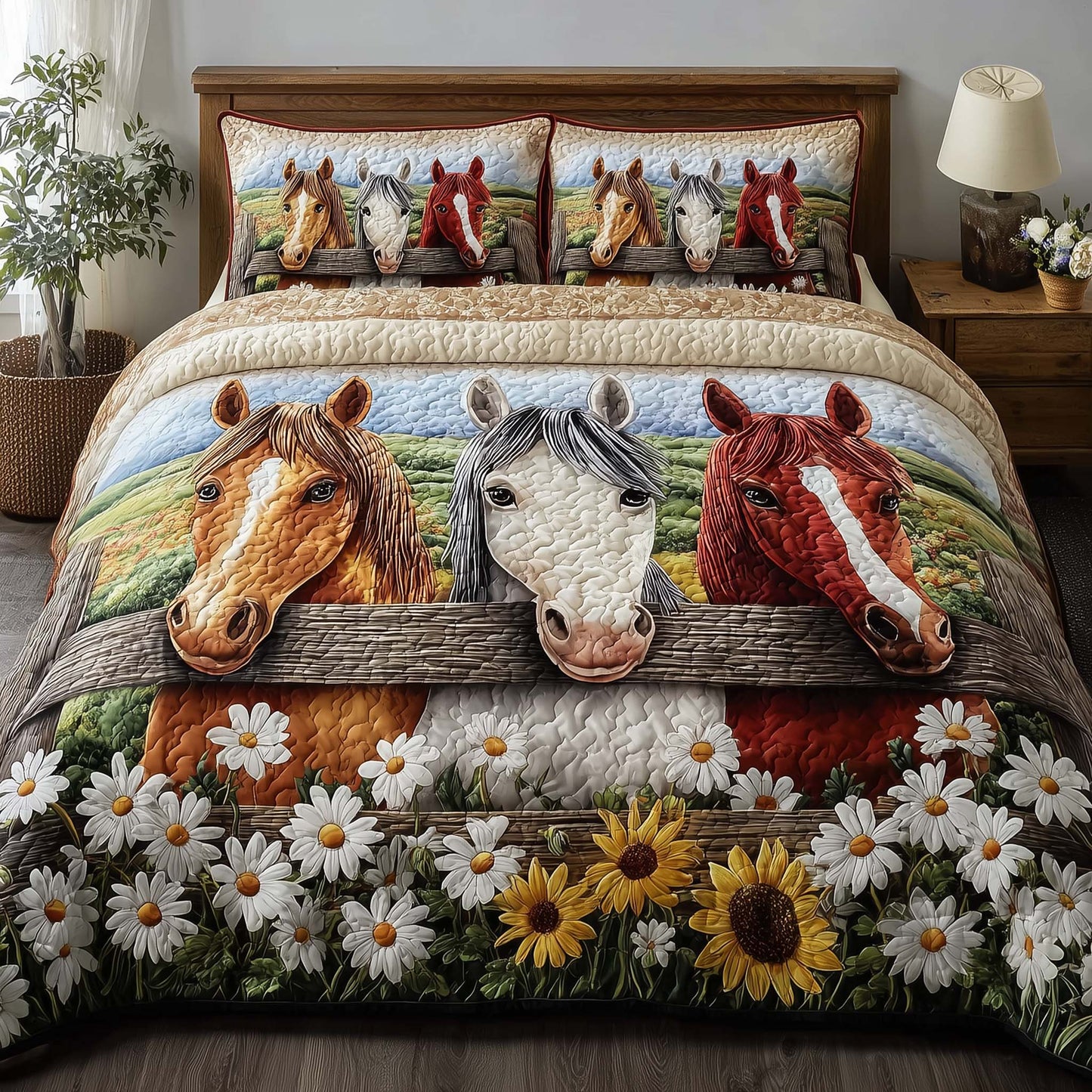 Homestead Hooves 3-Piece Quilted Bedding Set GFTOTP16987