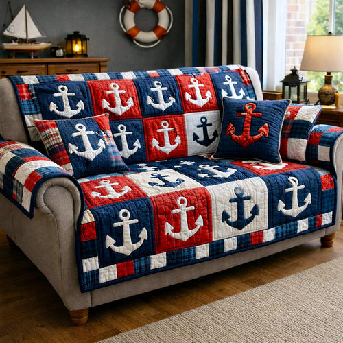 Nautical Anchor Quilted Sofa Cover GFTOTP17172
