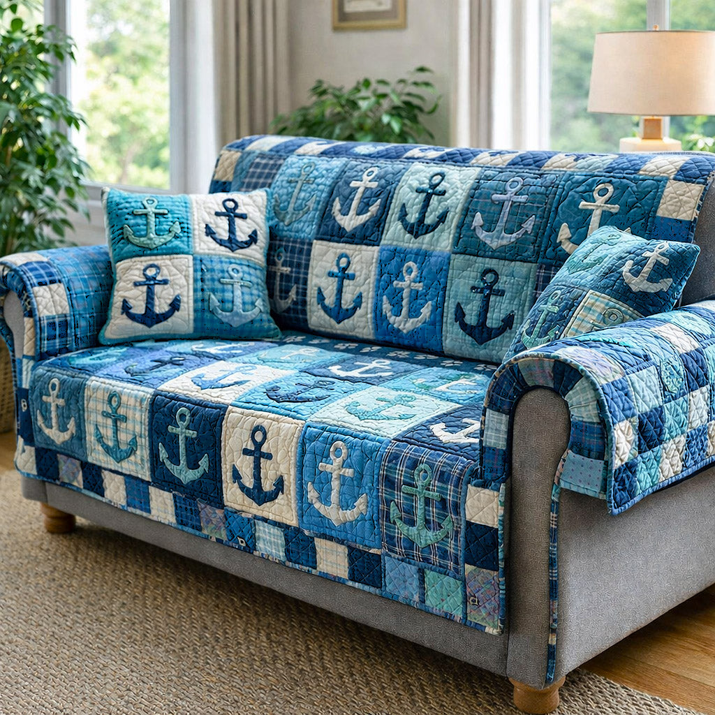 Nautical Anchor Quilted Sofa Cover GFTOTP17176