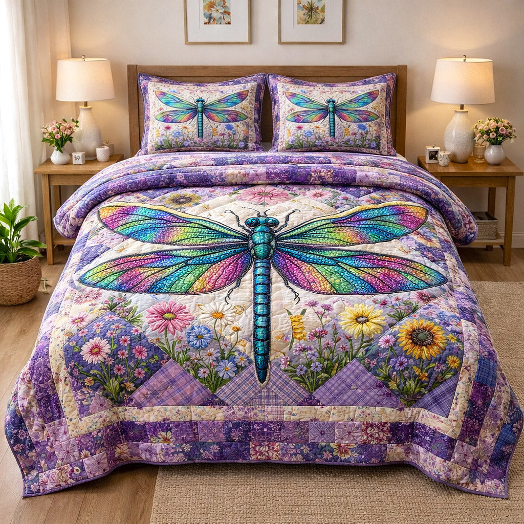 Dragonfly Glow 3-Piece Quilted Bedding Set GFTOTP17230