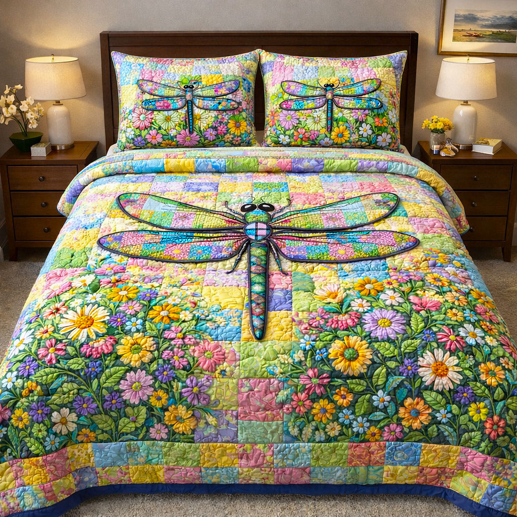 Dragonfly Glow 3-Piece Quilted Bedding Set GFTOTP17234