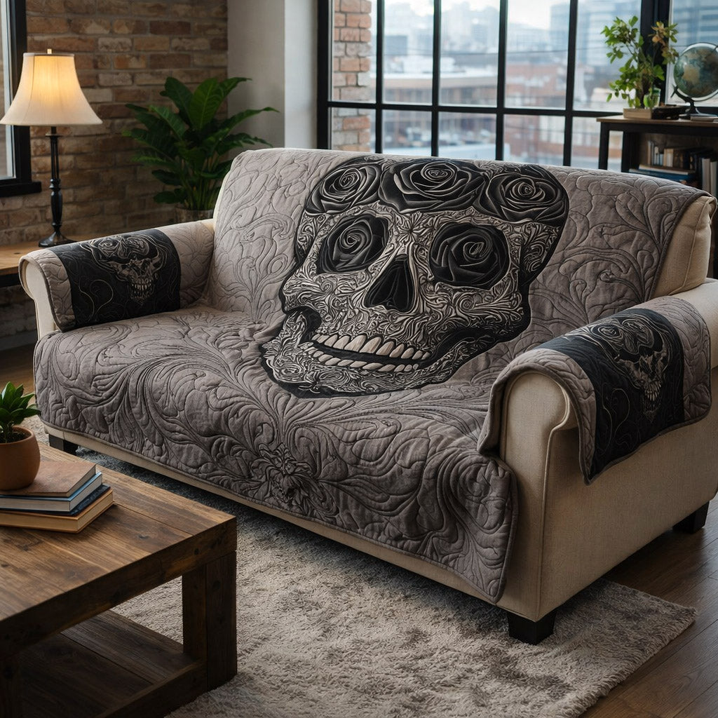Black Rose Skull Quilted Sofa Cover GFTOTP17329