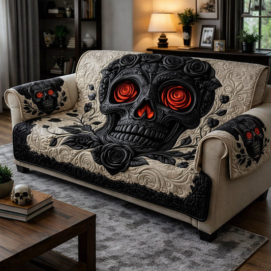 Black Rose Skull Quilted Sofa Cover GFTOTP17330