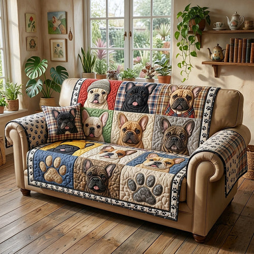 Charming Frenchie Quilted Sofa Cover GFTOTP17735