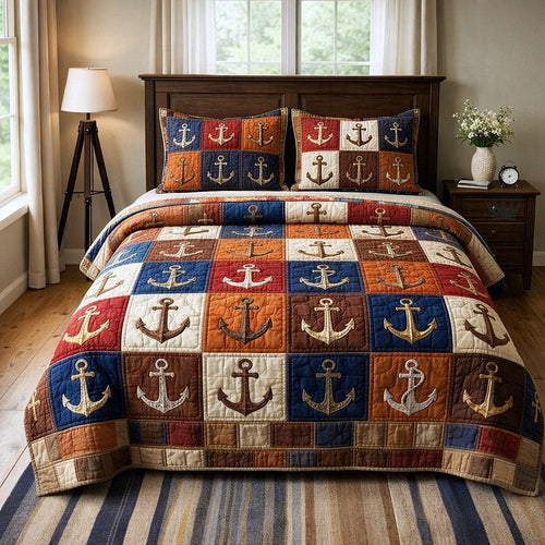 Nautical Anchor 3-Piece Quilted Bedding Set GFTOTP17748