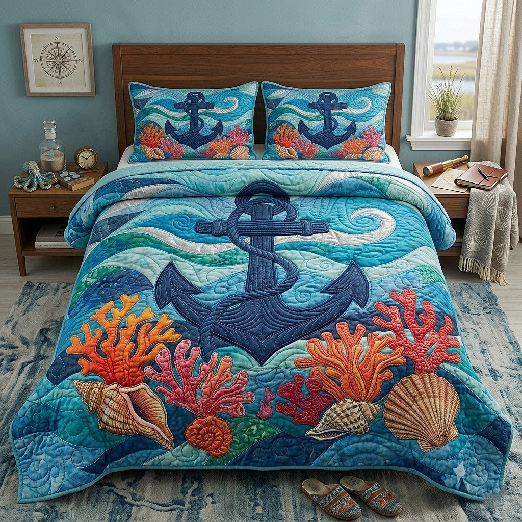 Nautical Anchor 3-Piece Quilted Bedding Set GFTOTP17749