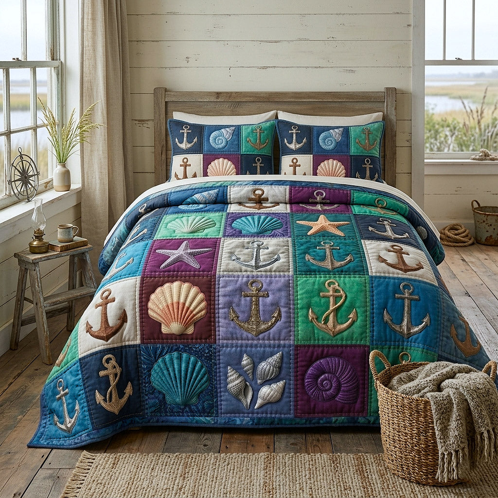 Nautical Anchor 3-Piece Quilted Bedding Set GFTOTP17751