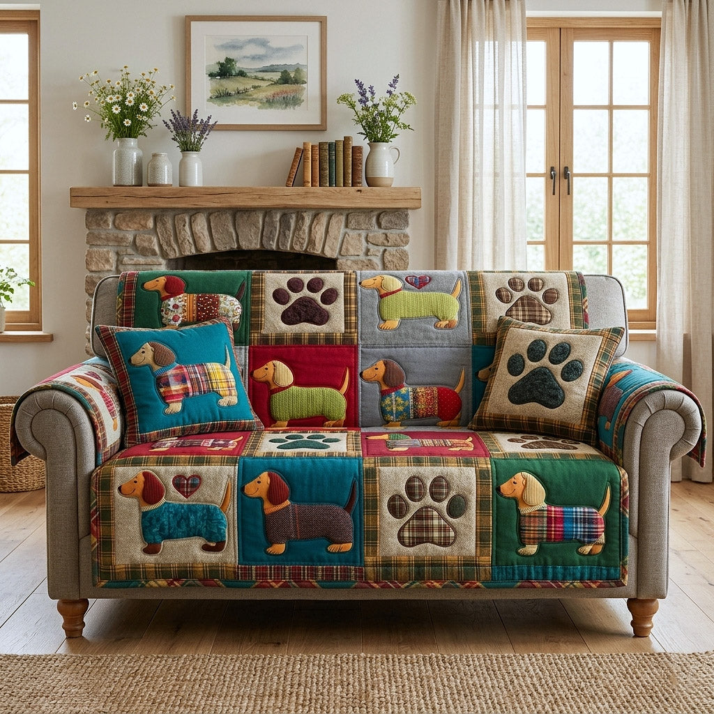 Dachshund Charm Quilted Sofa Cover GFTOTP17760