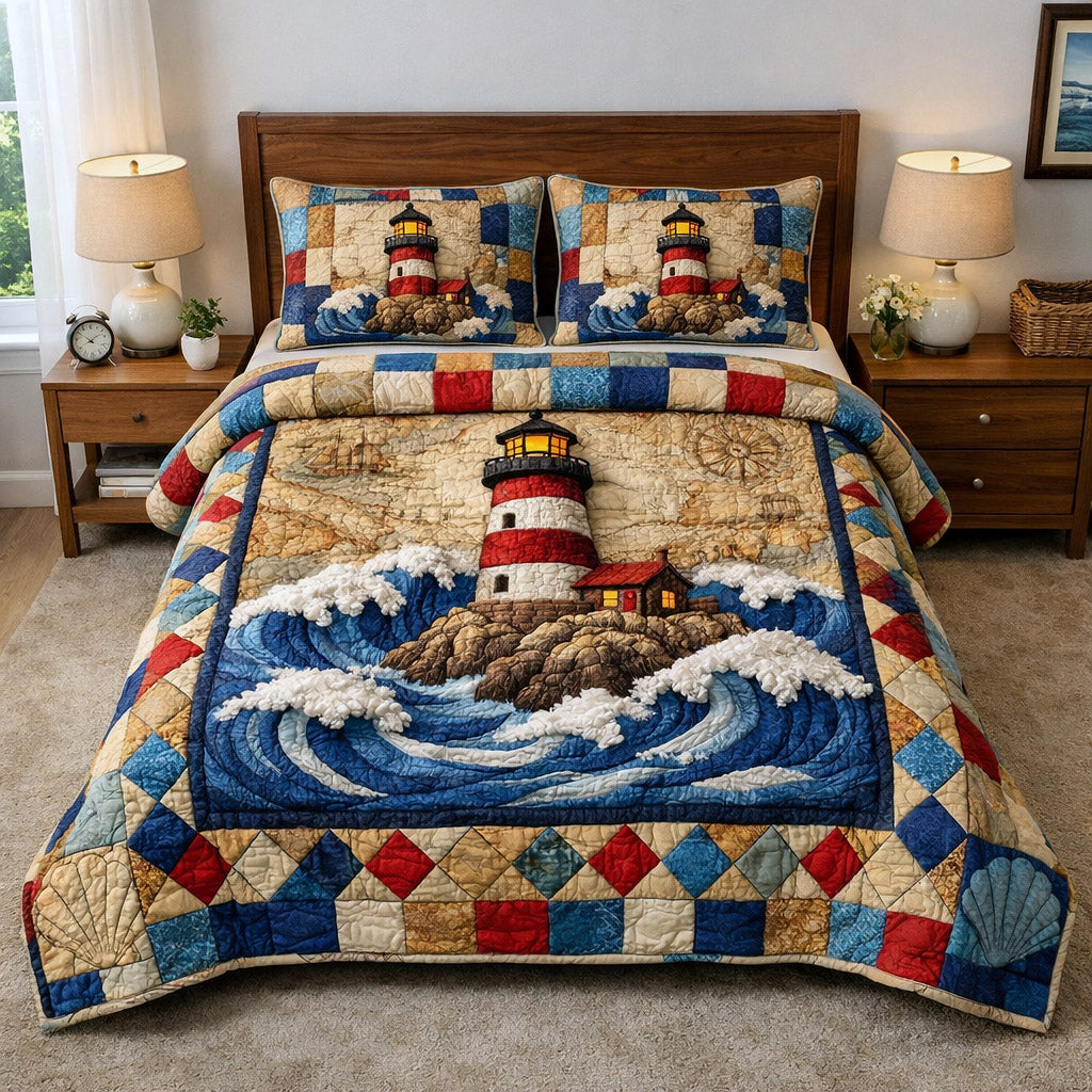 Nautical Lighthouse 3-Piece Quilted Bedding Set GFTOTP17805