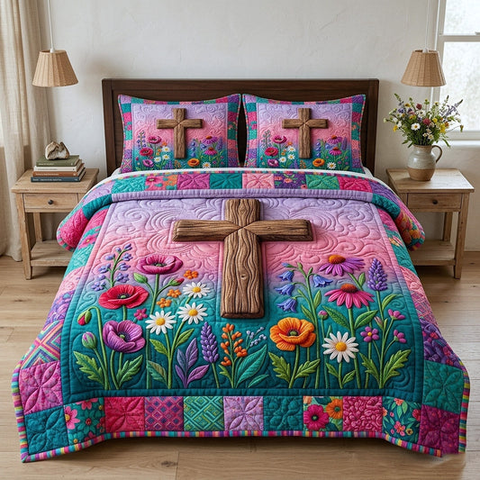 Risen Cross 3-Piece Quilted Bedding Set GFTOTP17814