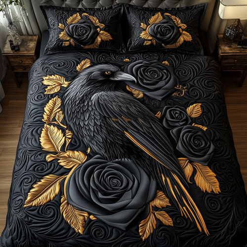 Gothic Raven 3-Piece Quilted Bedding Set GFTOTP1809
