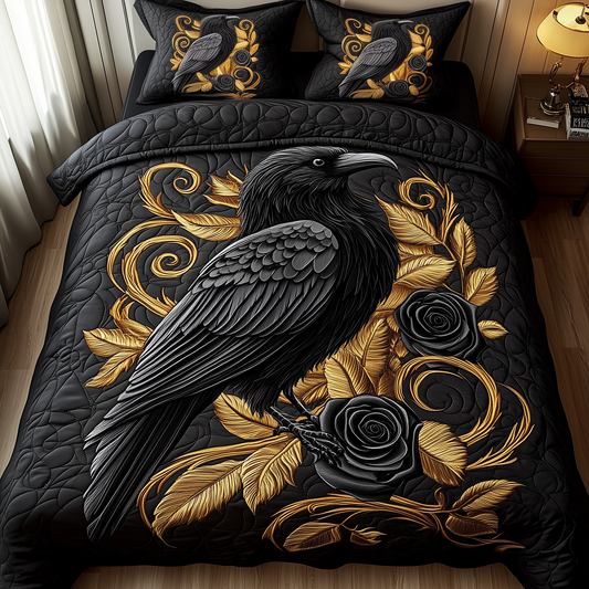 Gothic Raven 3-Piece Quilted Bedding Set GFTOTP1810