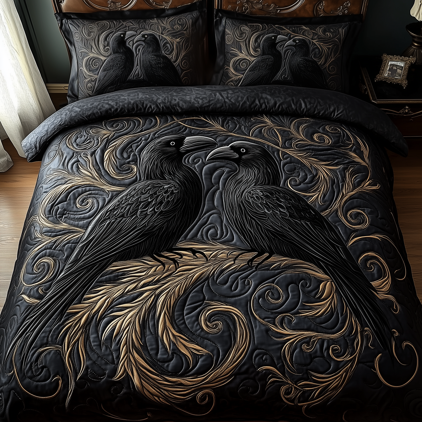 Gothic Raven Couple 3-Piece Quilted Bedding Set GFTOTP1814