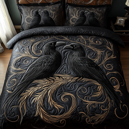 Gothic Raven Couple 3-Piece Quilted Bedding Set GFTOTP1814