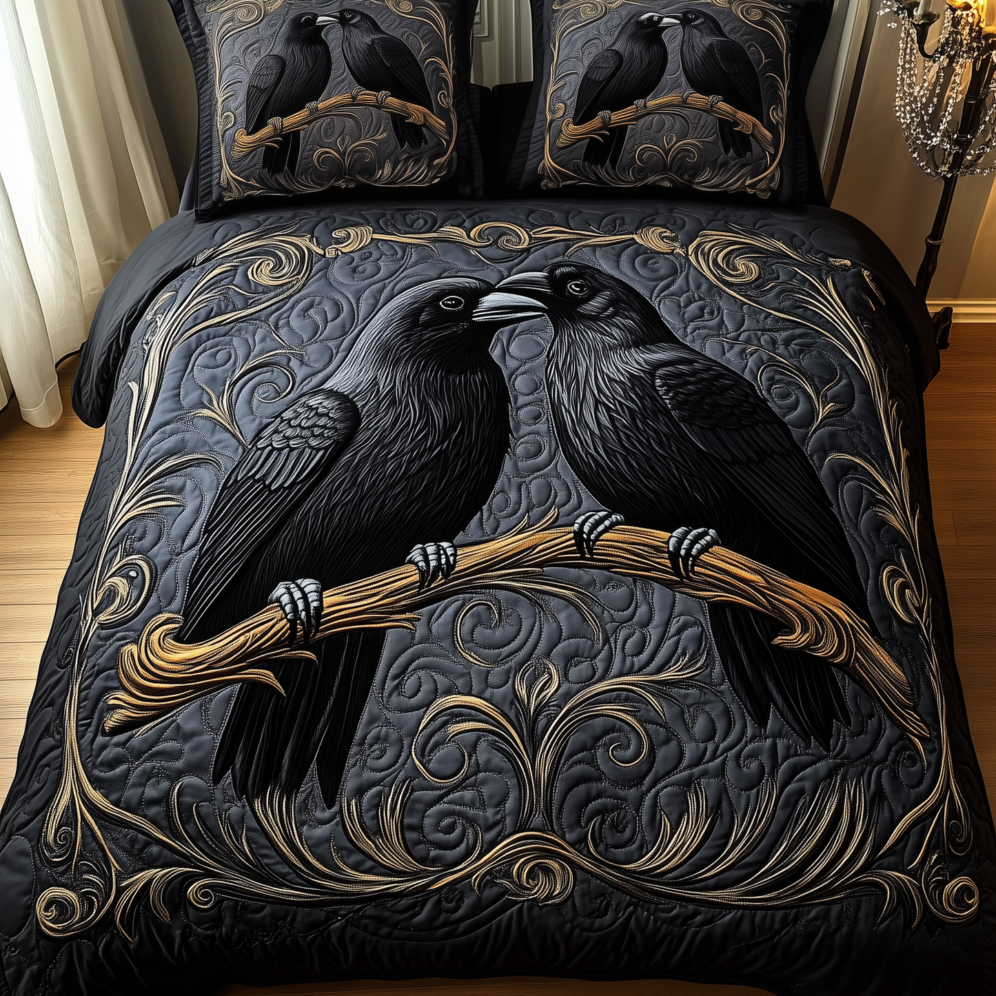 Gothic Raven Couple 3-Piece Quilted Bedding Set GFTOTP1815
