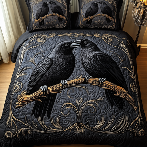 Gothic Raven Couple 3-Piece Quilted Bedding Set GFTOTP1815