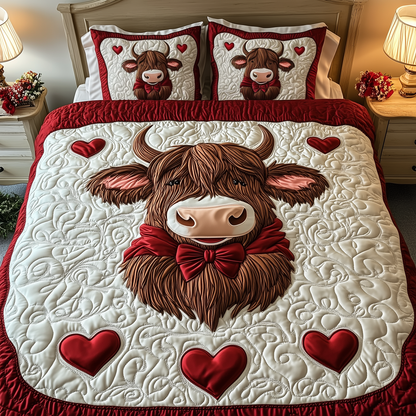 Valentine Highland Cow 3-Piece Quilted Bedding Set GFTOTP1823