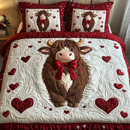Valentine Highland Cow 3-Piece Quilted Bedding Set GFTOTP1825