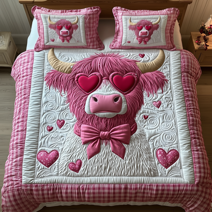Valentine Highland Cow 3-Piece Quilted Bedding Set GFTOTP1827