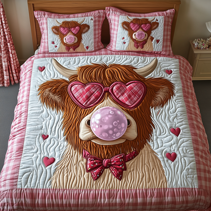 Valentine Highland Cow 3-Piece Quilted Bedding Set GFTOTP1828