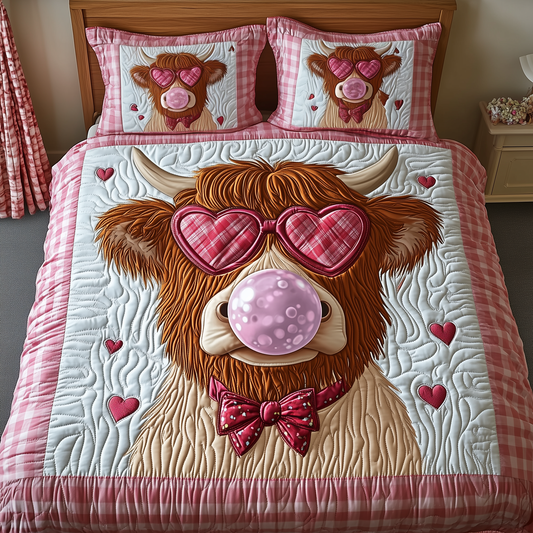 Valentine Highland Cow 3-Piece Quilted Bedding Set GFTOTP1828