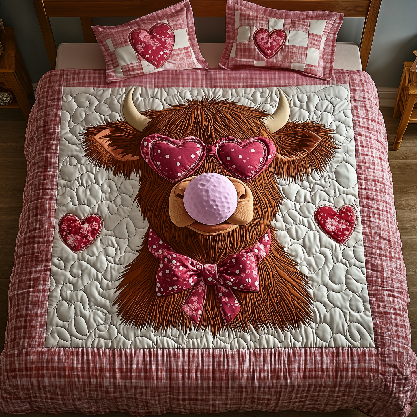 Valentine Highland Cow 3-Piece Quilted Bedding Set GFTOTP1829