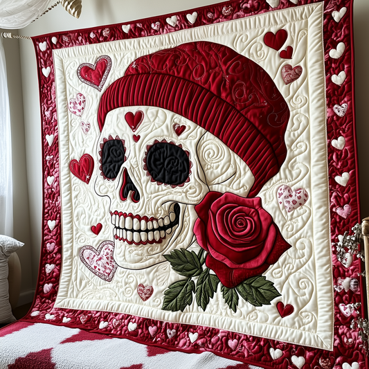Crimson Valentine Skull Quilted Blanket GFTOTP1834