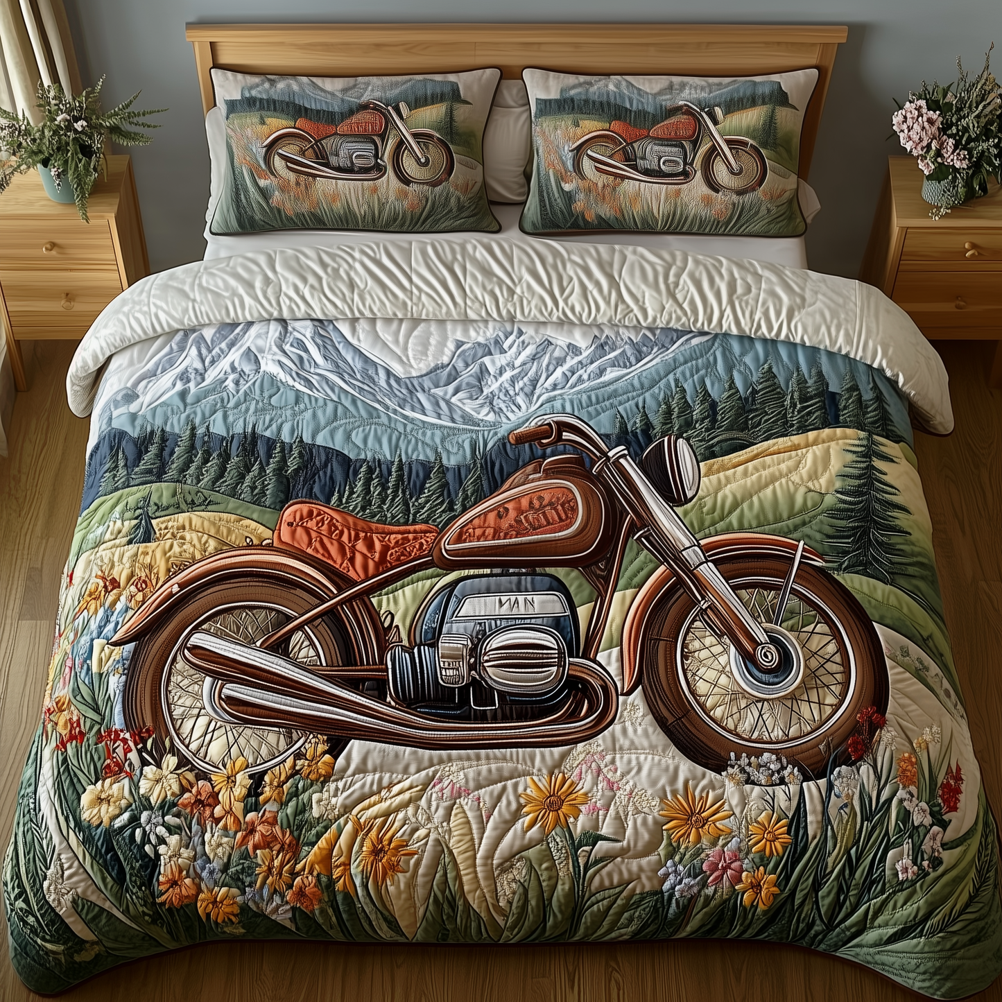 Motorcycle Trailblazer 3-Piece Quilted Bedding Set GFTOTP1837